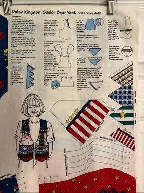 LOT OF 2 Vtg 1996 Daisy Kingdom Sailor Bear Vest Fabric Panels Kids 4-10